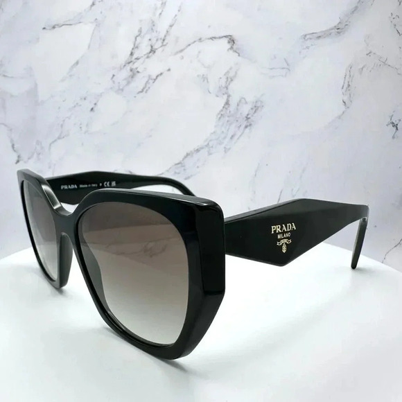 PRADA Sunglasses Symbole Gold Logo Black Authentic Square Cat Eye Oversized - Picture 5 of 16